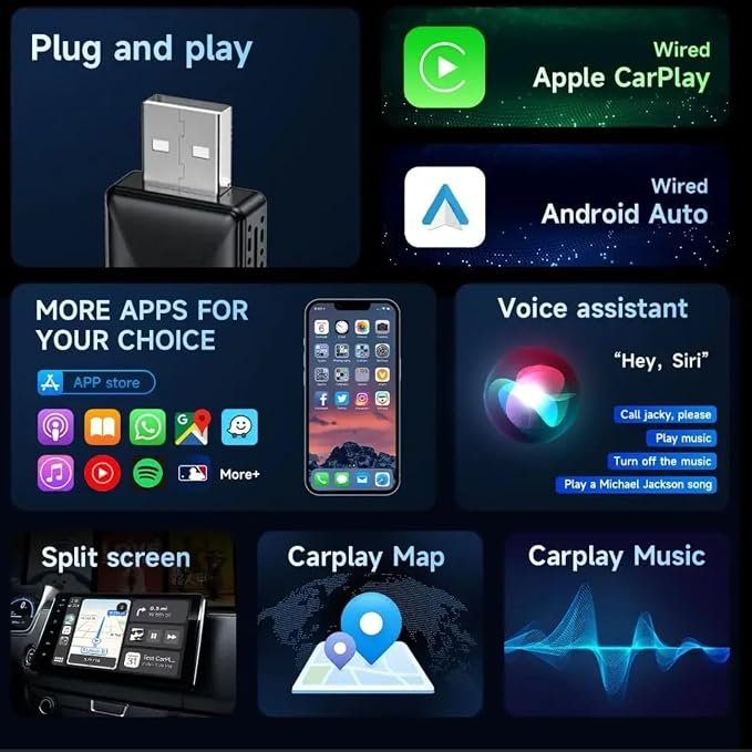 Wireless CarPlay & Android Auto Adapter, 2-in-1 Mini AI Box, Fast, Stable Connection for Convert Wired to Wireless Car Play Adapter - No Latency Plug and Play car Accessories