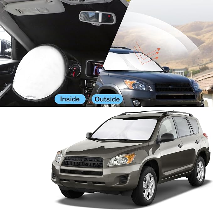TINGLU Sun Shade for Toyota RAV4 2006-2012 Accessories Windshield Sun Shade Window Shade UV Rays Protection Sun Visor Cover with Steering Wheel Sunshade Storage Bag