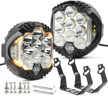 LIGBT 2PCS 7 Inch Round LED Offroad Light with DRL 90W LED Off Road Lights Super Bright Driving Spot Light Bar with Amber DRL Side Shooter Lights Waterproof 12V 24V for Pickup Trucks SUV UTV