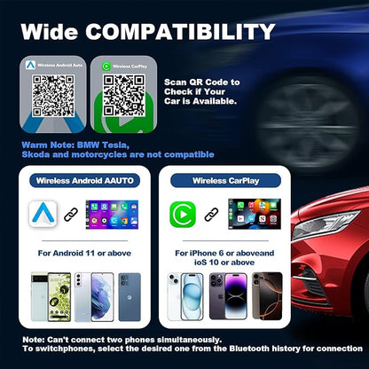 2 in 1 Mini Android Auto and Wireless CarPlay Adapter Convert Factory Wired to Wireless Dongle, USB CarPlay Wireless Stick AAndroid Auto Adapter for iOS 12+/Android No Delay