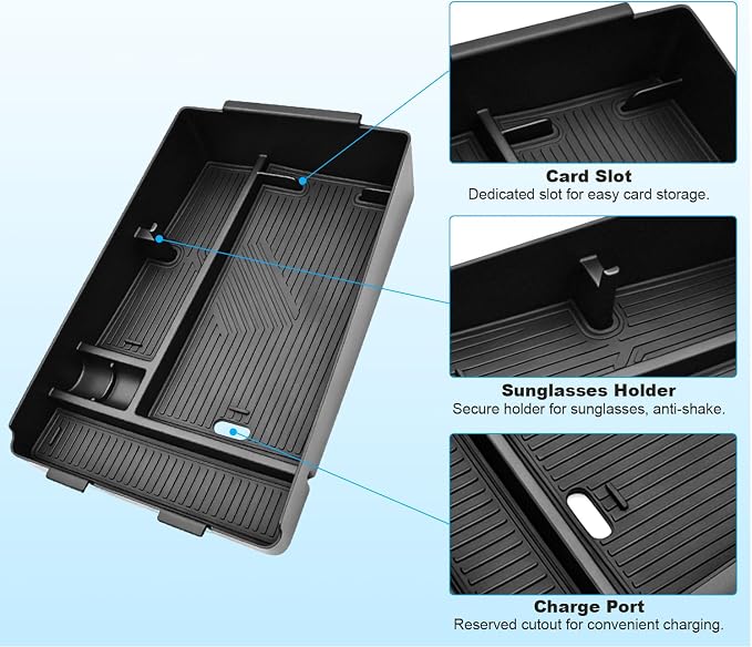 Center Console Organizer for 2025 2026 Nissan Murano SV/SL/Platinum Armrest Secondary Storage Box with Charging Port and Sunglasses Holder 2025 2026 Murano Accessories ABS Center Console Tray
