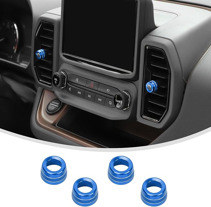 Linskip Aluminum Vent Knob Covers Compatible with Ford Bronco Sport 2021-2024, Dash Air Vent Knob Trim Kit for Bronco Sport Interior Accessories(Blue)