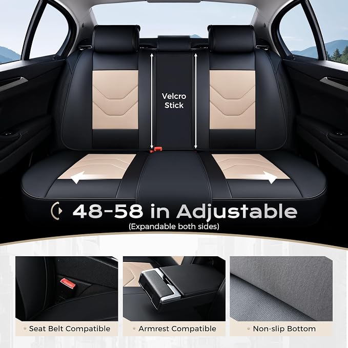 Coverado Car Seat Covers Full Set, Leather Seat Cover for Car, Front and Back Seat Covers, Black & Beige Car Seat Protector, Waterproof Car Seat Cushion Automotive Seat Cover Universal for Most Cars