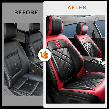 Equinox Seat Covers Fit for Chevrolet/Chevy Equinox 2011-2026, Full Coverage Leather Waterproof Breathable Seat Covers, Automotive Seat Protectors, Airbag Compatible, (2 Front Seats, Red Black)