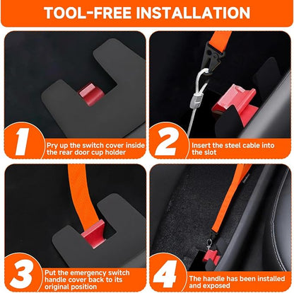 Homakover Pack 2 Vehicle Door Emergency Pull Cords, High Strength Nylon Manual Release Straps, Escape Pull Straps Fit for Tesla Model Y/3 Rear Door, Orange