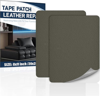 Zenyao Leather Repair Patch Tape - Self Adhesive Leather Repair Kit for Car Seat Furniture, Heavy Duty Vinyl Repair Patch for Couch Sofa, Waterproof Fix for Tears, 8x11 Inch, 2 Pieces, Light Grey