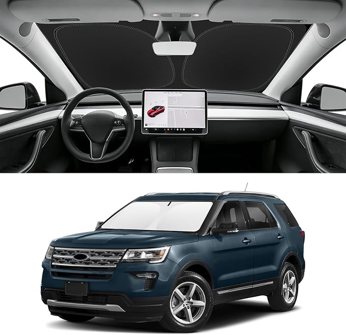 Custom Fit Windshield Sun Shade for Ford Explorer 2011-2019, Blocks UV & Heat, Front Window Sunshade Accessories, Easy Fold & Store Keep Your Car Cooler