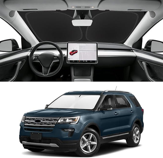 Custom Fit Windshield Sun Shade for Ford Explorer 2011-2019, Blocks UV & Heat, Front Window Sunshade Accessories, Easy Fold & Store Keep Your Car Cooler