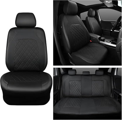 Universal Deluxe Pu Luxury Vinyl Faux Leather Car Seat Covers Full Set, Airbag Compatible, Breathable, Fit for Cars, Trucks, SUV (All Black)