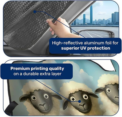 GENANY Sheep Windshield Cover for Car SUV Truck (55x30 Inches), Foldable Heat Shield, Shades for Front Windows, Protector Blocks UV, Car Decor