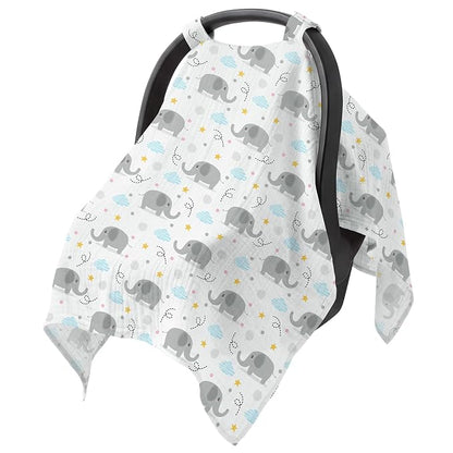 Baby Car Seat Cover - 100% Muslin Cotton Universal Breathable Canopies for Boys and Girls Soft Spring Summer Car Seat Cover Lightweight Infant Car Seat Canopy - Gray Elephants