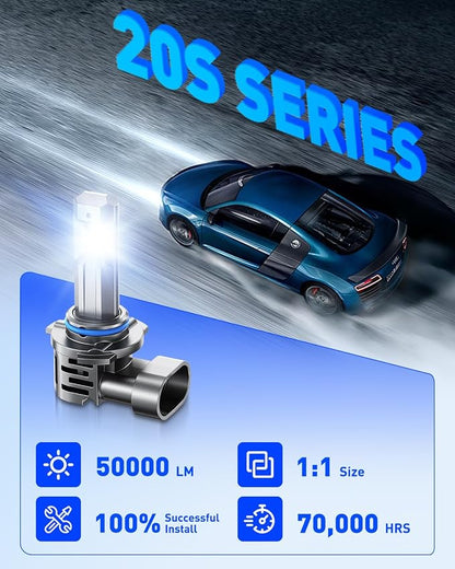 AUTOONE 9006/HB4 LED Bulbs, 50000LM 1000% Ultra Bright, Real 1:1 Halogen Size 6500K Cool White, Plug and Play Easy Installation Fog/Driving Light Bulb with Cooling Fan, CANBUS Ready, Pack of 2