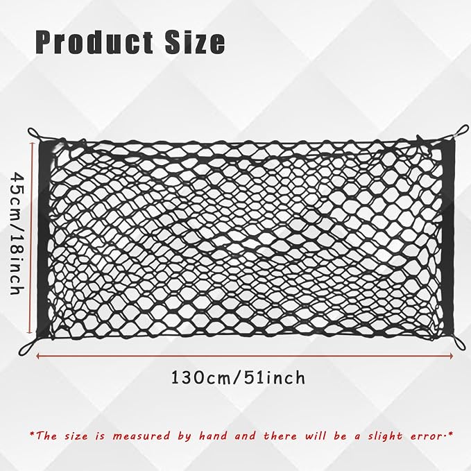 UlifebetterTruck Bed Cargo Net, Cargo Storage Elastic Mesh Net Organizer Net Bag Automotive Cargo Nets with 4 Buckles Screws Hooks Clips Trunk Storage Net for Pickup Truck Bed（51 * 18In）
