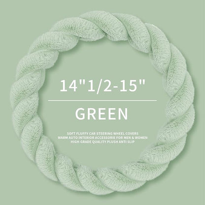 HighnessHwoo Luxury Fluffy Winter Car Steering Wheel Cover for Women Soft Warm Plush Cute Auto Accessories for Vehicle, Sedan, Universal, Fuzzy, Anti Slip, Green, Standard Size, 14.75-15.15"