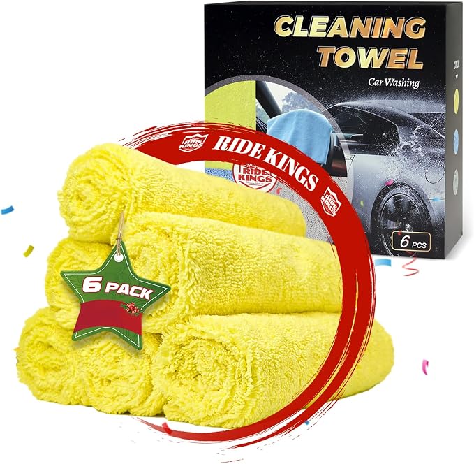 Car Wash Drying Towels, 450gsm Ultra-Thick Absorbent Lint-Free Extra Soft Microfiber Rags for Car Detailing, Interior & Exterior Cleaning Cloths, 16in x 16in - Microfiber, Yellow, 6 Packs
