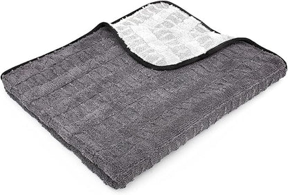 The Rag Company Gauntlet Car Drying Towel, Ultra-Absorbent 70/30 Blend Korean Microfiber, Dries Vehicles Faster Without Scratching, 900 GSM, 30x36 Inches, Ice Grey/Grey, 1-Pack