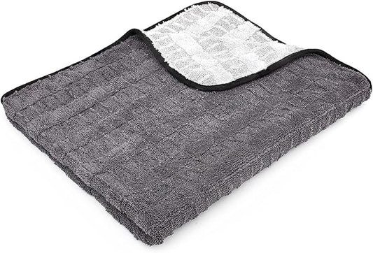 The Rag Company Gauntlet Car Drying Towel, Ultra-Absorbent 70/30 Blend Korean Microfiber, Dries Vehicles Faster Without Scratching, 900 GSM, 30x36 Inches, Ice Grey/Grey, 1-Pack