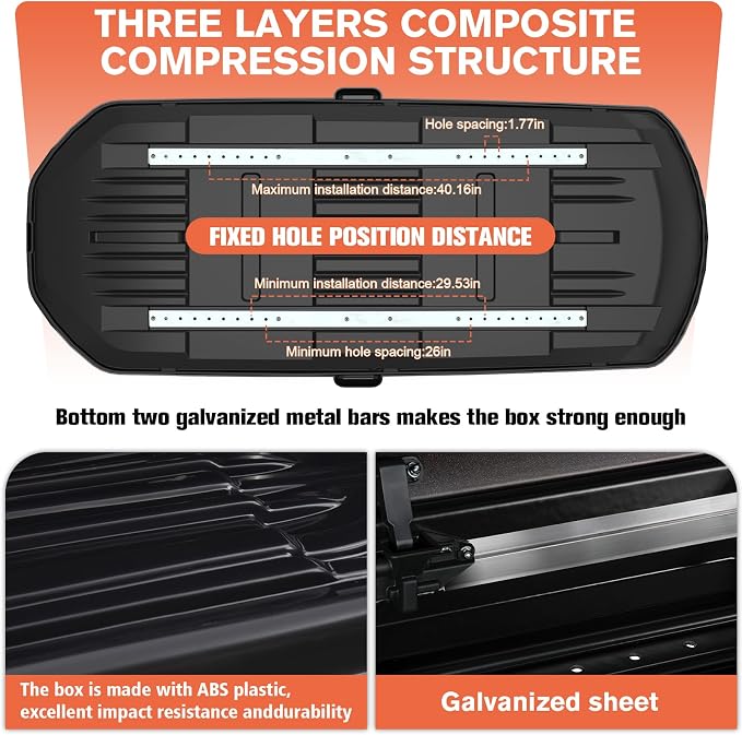 26 Cu Ft Cargo Box, Hard Shell Roof Cargo Carrier with Security Keys, 87.20" x 38.19" x 17.36" Roof Box, Dual-Sided Opening, Tool-Free Install, Black