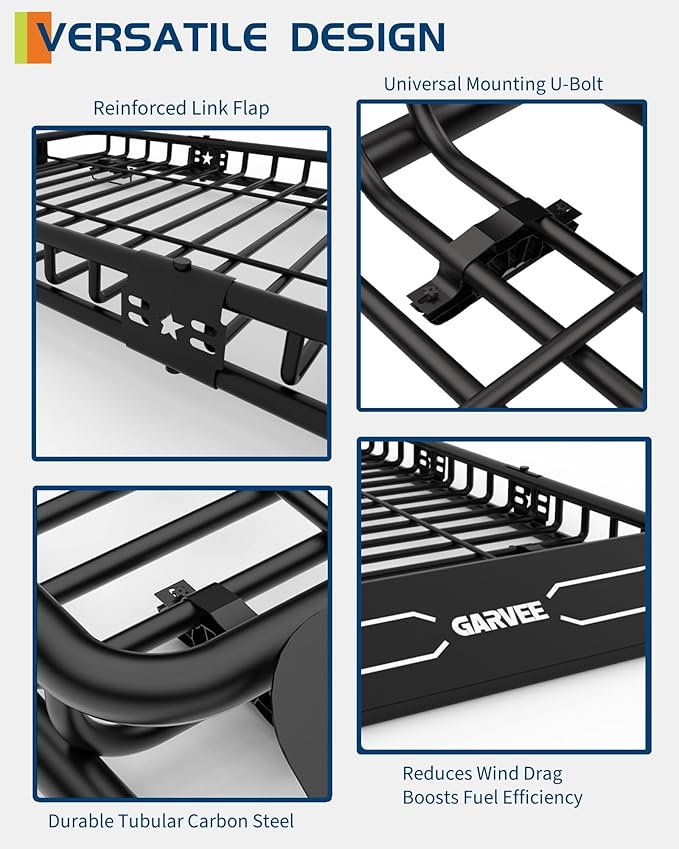 Garvee Universal Roof Rack Cargo Carrier Basket, 200 Lbs Capacity Rooftop Cargo Rack, Car Top Luggage Holder Basket Heavy Duty for SUVs, Trucks, Vehicles
