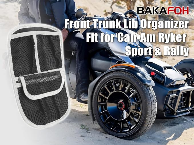 3 Mesh Pockets Front Trunk Lid Organizer Frunk Tool Storage Bag For Can Am Ryker 600 900 Sport Rally Edition 2019-2025 Accessories (Gray Piping)