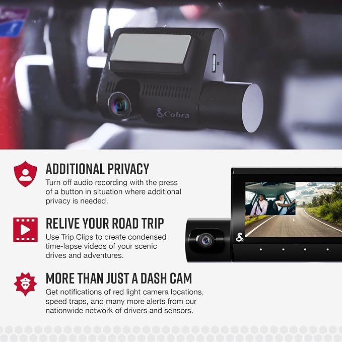Cobra Smart Dual View Front and Cabin Dash Cam (SC 220C) - QHD 1440P Resolution, 360 Alerts, Parking Live View, Incident Reports, Emergency MayDay, 16 GB SD Card Included, CarPlay & Android Auto