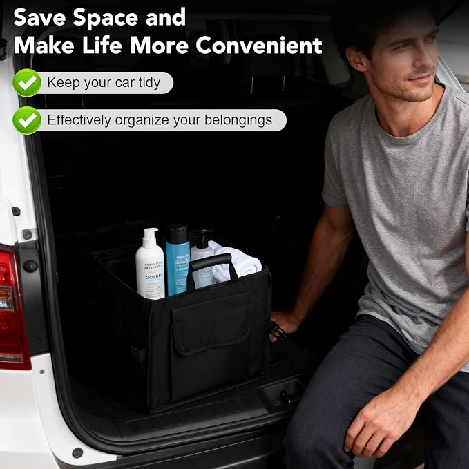 Dntorx Trunk Organizer for SUV - 60L, Foldable Car Trunk Organizer Bags with Lid Large Capacity Car Organizers and Storage with Lid for SUV,Sedan,Truck Accessories,23.62"×12.99"×11.81"(Black)