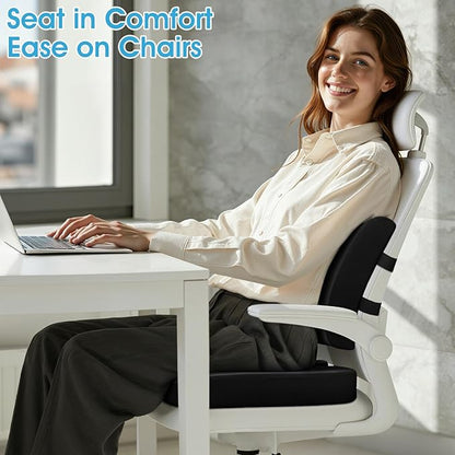 CushZone Ergonomic Seat Cushion & Lumbar Support Pillow - Memory Foam for Sciatica Pain Relief & Posture Correction, Non-Slip Chair Cushions for Office Chair/Car/Wheelchair/Travel (Black)