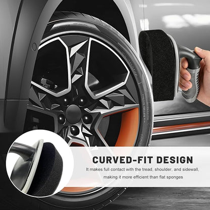 Car Tire Shine Applicator, High-Density Vehicle Wheel Polishing Brush with Anti-Slip Handle, Universal Tyre Detailing Tool Sponge Pad Dressing Applicator for Most Vehicles