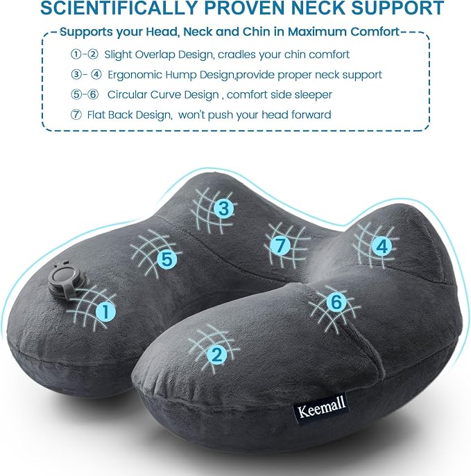 Keemall Inflatable Travel Pillows for Airplanes, Easy Blow Up Inflatable Travel Neck Pillows for Air Travel Sleeping Long Flight, Comfort Travel Air Pillows for Car Train Office Nap Camping