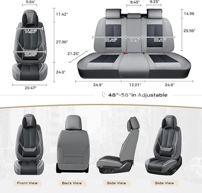 Coverado Seat Covers Full Set, 5 Seats Seat Covers for Cars, Waterproof Nappa Leather Car Seat Covers with Head Pillow, Seat Protectors Car Seat Cushion Universal Fit for Most Cars (Gray&Black)