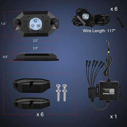 Nilight RGB LED Rock Lights Kit, 6 pods Underglow Multicolor Neon Pod with Bluetooth App Control Flashing Music Mode IP68 Exterior Wheel Well Light for Truck ATV UTV RZR SUV