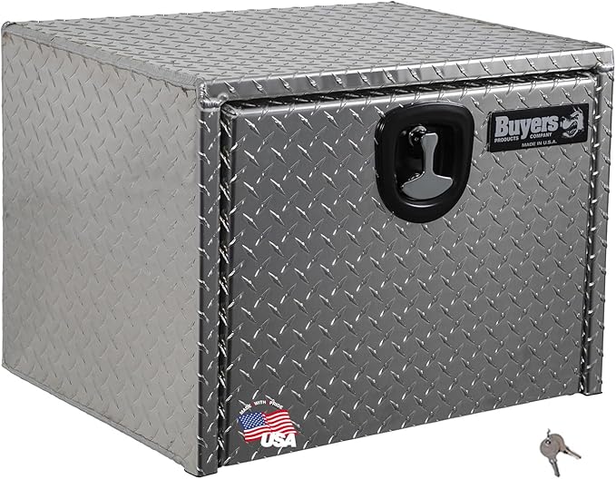 Buyers Products 1705100 Diamond Tread Aluminum Underbody Truck Tool Box, 18 x 18 x 24, Made in USA, .100 in. Thick, Corrosion Resistant, Locking Compression Latch, Secure Storage for Work Trucks