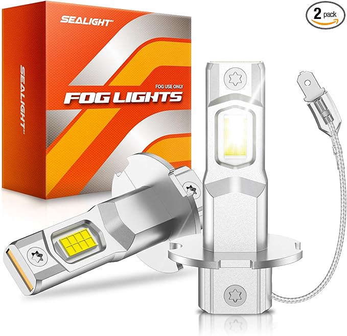 SEALIGHT H3 LED Bulb, 44,000LM Super Bright H3 LED Fog Light Bulbs, 6000K Cool White Fit for Fog Lights & DRL, Plug-n-Play Canbus Ready, Pack of 2