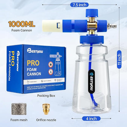 Foam Cannon for Presure Washer，Blue Car Wash Cleaning Foam Cannon with 1/4” Quick Connector,Adjustable Foam Thickness and Spray Range,Suitable for Various Car Washing Scenarios
