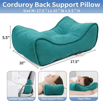 Lumbar Support Pillow for Office Chairs, Bite-Size Natural Latex Foam Back Support Pillow for Lower Back Pain Relief, Soft & Support Corduroy Desk Chair Cushion, M, Blue