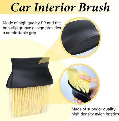 Car Interior Brush, Automotive Interior Dusting Brush, Car Interior Cleaning Brush, Bristles Detailing Brush Dusting for Car Interior, Dashboard, Air Conditioner Vents, Leather, Computer (Yellow)