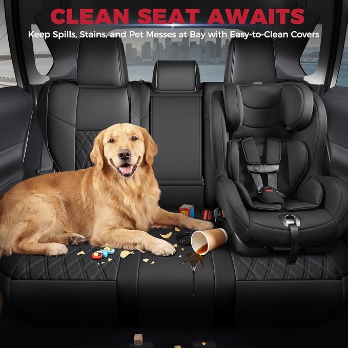 FREESOO Custom Seat Covers for Toyota RAV4 2019 2020 2021 2022 2023 2024 2025 Hybrid XLE LE Limited XLE Premium, RAV4 Leather Car Seat Covers Interior, RAV 4 SUV Accessories Full Set, Black