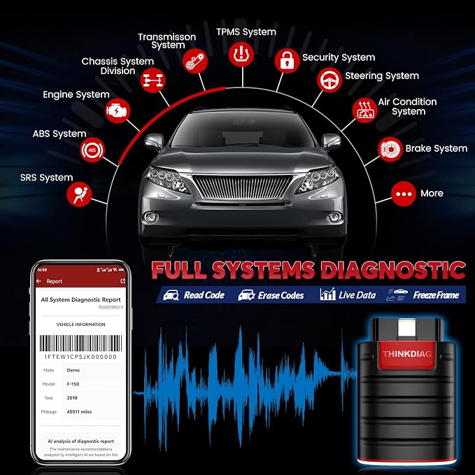 Thinkdiag OBD2 Scanner Bluetooth Full System Bidirectional Diagnostic Scan Tool OE Level Code Reader with ECU Function 15+ Reset Service FCA AutoAuth All Software 1 Year Update Fits for iOS & Android