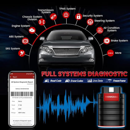 Thinkdiag OBD2 Scanner Bluetooth Full System Bidirectional Diagnostic Scan Tool OE Level Code Reader with ECU Function 15+ Reset Service FCA AutoAuth All Software 1 Year Update Fits for iOS & Android