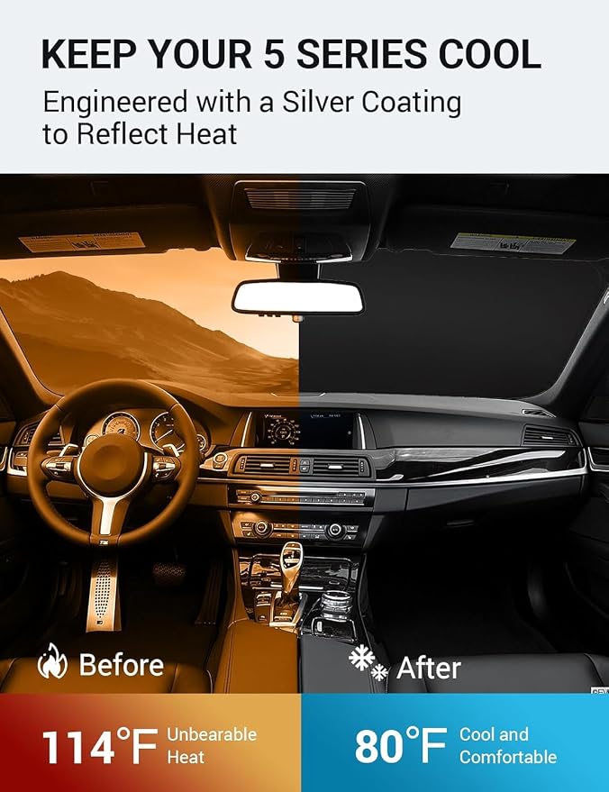 Proadsy 2026 Upgrade Front Windshield Sun Shade Foldable Sunshade Protector Custom Fit 2011-2016 BMW 5 Series Accessories