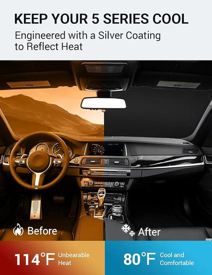 Proadsy 2026 Upgrade Front Windshield Sun Shade Foldable Sunshade Protector Custom Fit 2011-2016 BMW 5 Series Accessories