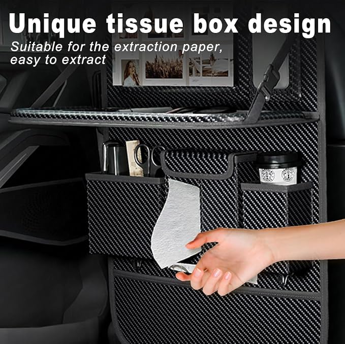 XDV Car Seat Organizers,Multi-functional Back Seat Protectors, Storage Pouches, and Tray Holders (for Cars, Kids, Seat Back and Rear Seats) (Carbon Fiber, 1 Pcs)