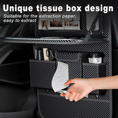 XDV Car Seat Organizers,Multi-functional Back Seat Protectors, Storage Pouches, and Tray Holders (for Cars, Kids, Seat Back and Rear Seats) (Carbon Fiber, 1 Pcs)