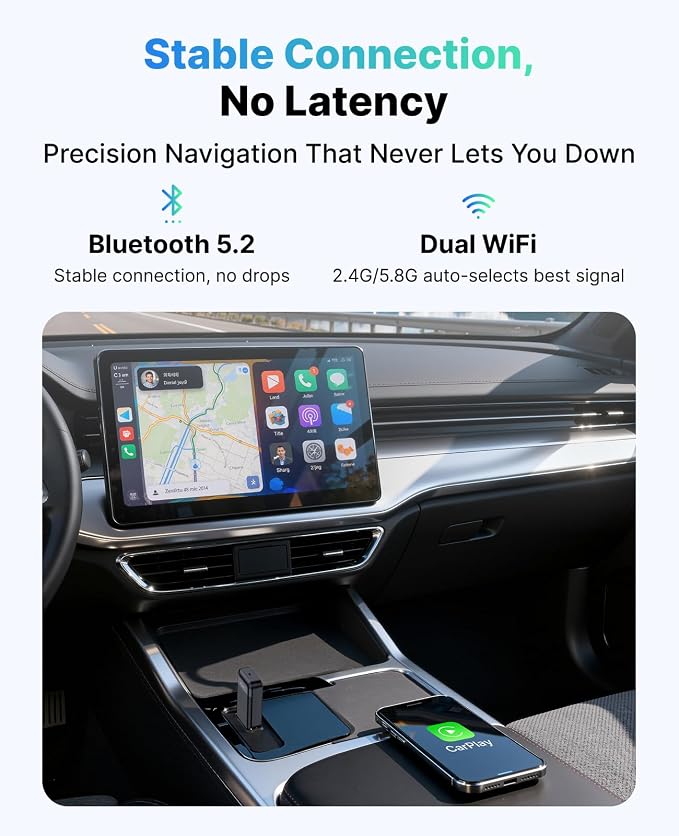 Wireless CarPlay Adapter for Apple iPhone, 2026 Convert Wired to Car Play Wireless, Plug & Play, Auto-Connect, Ultra Mini Car Play Adapter with USB A/C, No Latency for iPhone iOS 10+(2017+ Vehicles)