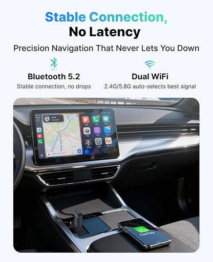Wireless CarPlay Adapter for Apple iPhone, 2026 Convert Wired to Car Play Wireless, Plug & Play, Auto-Connect, Ultra Mini Car Play Adapter with USB A/C, No Latency for iPhone iOS 10+(2017+ Vehicles)