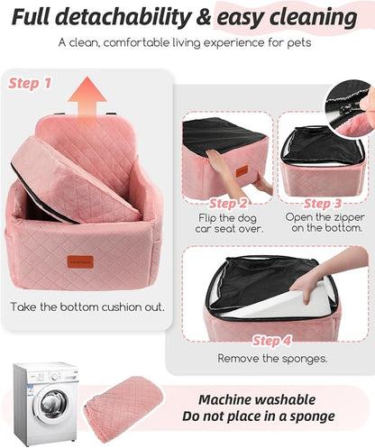 Lealchum Dog Booster Car Seat for Small/Medium Dogs,Soft Puppy Portable Car Seat with Elevated Cushion,Fits in Front/Back Seat,Fully Detachable and Washable,Easy to Install (Pink, Medium)