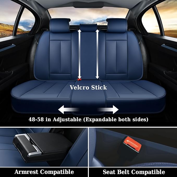 Coverado Seat Covers, Car Seat Covers Full Set, Leather Seat Covers for Cars, Car Seat Protector, Blue Car Seat Covers Front Seats and Back Seats Universal Fit for Most Cars