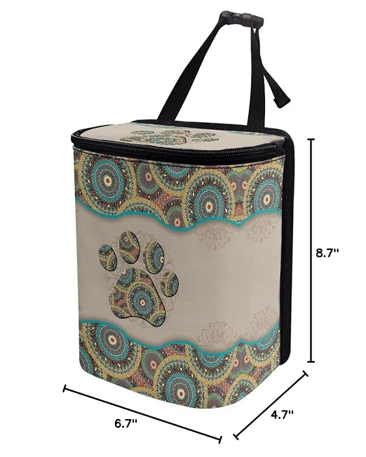 BIGCARJOB Bohemian Paw Car Trash Can for Back Seat,Multipurpose Car Garbage Bin with Adjustable Straps Reusable Auto Trash Bin Garbage Bags,Boho Car Accessories