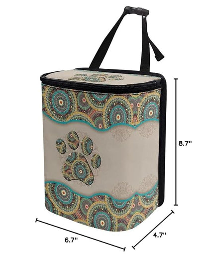 BIGCARJOB Bohemian Paw Car Trash Can for Back Seat,Multipurpose Car Garbage Bin with Adjustable Straps Reusable Auto Trash Bin Garbage Bags,Boho Car Accessories