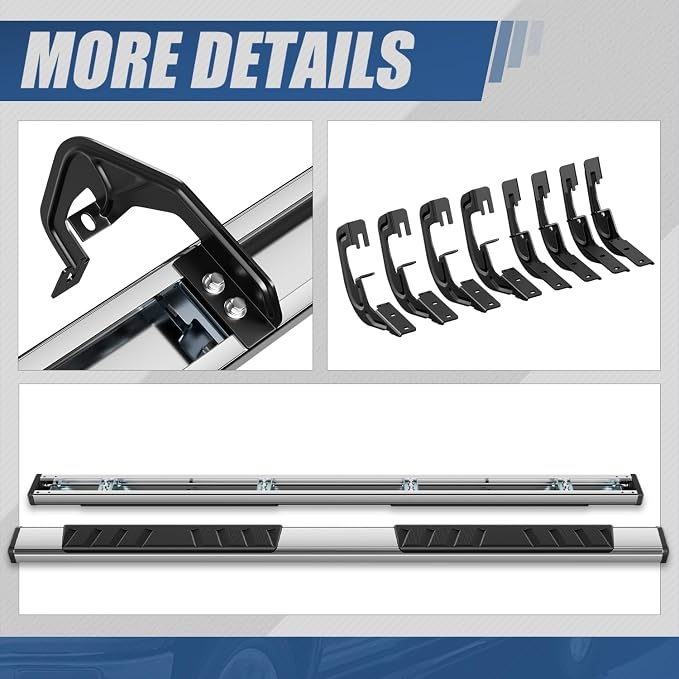 Auto Dynasty Running Boards Compatible with 2007-2019 Silverado Sierra 1500 2500HD 3500HD Crew Cab, Stainless Steel Side Step Rail Nerf Bars, 5" Step Bars, Silver Brushed